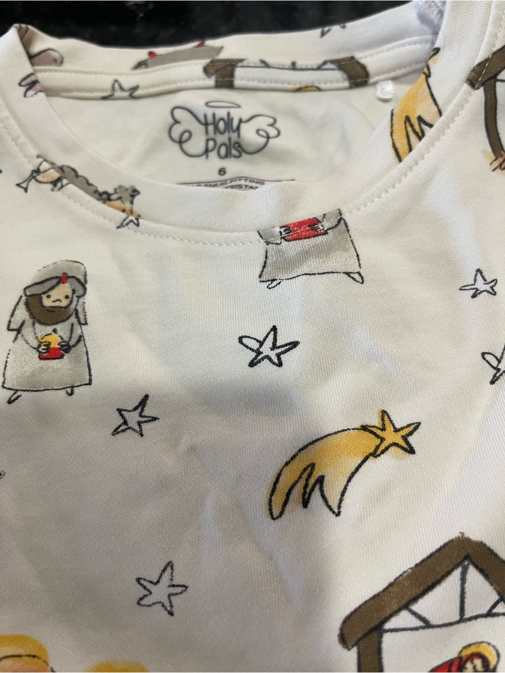 Kids Cream Nativity-Print Cotton Pajama Set - Picture 2 of 3